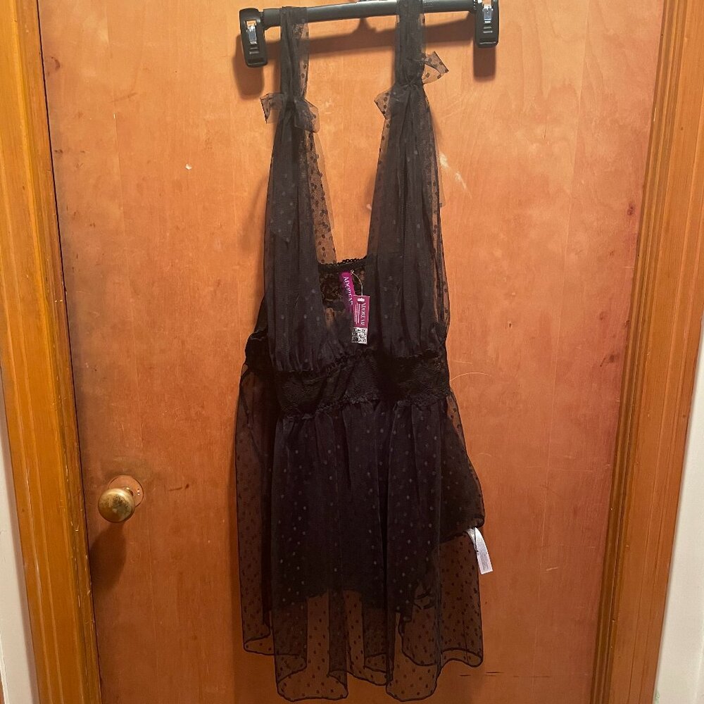 Adore Me Black Mesh Babydoll w/ Thong (1X)